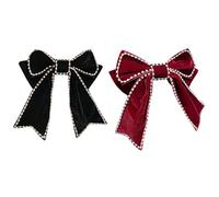 Homoyoyo 2Pcs Stylish Bowknot Hair Clips for Women Diamond Embellished Headdress Accessories Elegant Retro Hairpins Black Burgundy for Weddings Daily Wear
