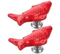 Homoyoyo 2Pcs Toilet Tank Buttons Toilet Flush Button Pusher Adorable Fish-Shaped Red Ceramic Zinc Alloy Easy Installation Replacement Bathroom Aid 2.12X1.10X1.06In