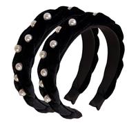 Homoyoyo 2pcs Velour Pearl Padded Headbands for Women Elastic Wide Hair Hoops with Elegant Statement Design Comfortable Flexible Fit Suitable for Teens and Adults
