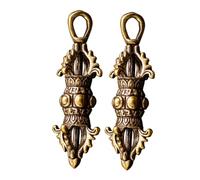 Homoyoyo 2pcs Vintage Brass Vajra Pestle Keyring Pendants Smooth Polished Hanging Decor for Bag Backpack Car Keys Unique Tibetan Style Accessories