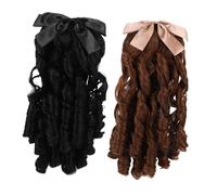 Homoyoyo 2pcs Vintage Curly Ponytail Wig with Bow and Comb Elegant Synthetic Hair Extensions for Women Long Faux Ponytail Hairpiece for Cosplay Weddings and Retro Cheongsam Styles