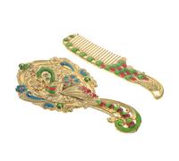 Homoyoyo 2pcs Vintage Handheld Vanity Mirrors with Metal Handles and Retro Peacock Design Compact Cosmetic Mirror and Comb for Travel Makeup Women