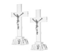 Homoyoyo 2pcs White Crystal Illuminated Cross Figurine with Light Base