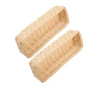 Homoyoyo 2PCS White Rattan Woven Cutlery Basket Set, Rectangle Handwoven Silverware Holder Fork and Spoon Storage, Kitchen Drawer Organizer for Dining Table and Party Use