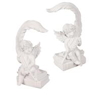 Homoyoyo 2Pcs White Resin Angel Statue Figurines Winged Figures, Small Home Décor Sculptures for Living Room and Bedroom, Romantic Couple Cherub Praying Ornaments