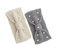 Homoyoyo 2pcs Winter Knit Pearl Headband Ear Warmers for Women Headband Elastic Scarf for Outdoor Activities and Hair Bands