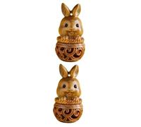 Homoyoyo 2pcs Wood Carved Rabbit Sculpture Carving Wooden Beads Sachet Rabbit Pendant Key Chain Decor for Car Hanging Wood Pendant Decor for Jewelry Making