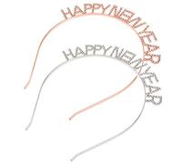 Homoyoyo 2Pcs Year Headbands for Women Lightweight Glitter Hairbands with Happy Year Letters Festival Party Accessories Silver Rose Gold