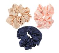 Homoyoyo 3 pcs Large Scrunchies Elastic Ponytail Holders for Women and Smooth Bands in Khaki Pink Navy Soft Non Damaging Hair Ties Sports and Everyday Use