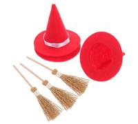 Homoyoyo 3 Set Mini Witch Hat and Broom Set Felt and Natural Straw Tiny Witch Hat Ornaments for Halloween Party Crafts and Festive Decorations