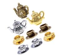 Homoyoyo 3 Sets Miniature Metal Tea Set Doll House Accessories Handmade Teapot Cups with Bright Gold Silver Finish for Realistic Pretend Play and Victorian Dollhouse Decor