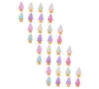 Homoyoyo 32pcs Mini Resin Christmas Tree Decorations Glowing Tiny Model Decors for Home Office Desk Festive Micro Landscape Ornaments Gift Ideas Random Color