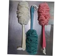 Homoyoyo 3Pc Long Handle Bath Flower Scrubber Soft Mesh Gauze Body Brush Exfoliating Shower Sponge with Hanging String for Gentle Skin Cleansing and Rough Scrubbing Beige Pink Blue