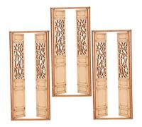 Homoyoyo 3pcs Beige Movable Dollhouse Double Doors DIY Miniature Architectural Model Accessories for Fairy Tale Pretend Play and Creative Home Decoration