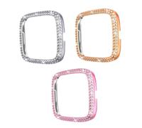 Homoyoyo 3pcs Bling Crystal Diamond Frame Watch Case Protective Cover Compatible with Fitbit Stylish Double Row Drill Design Easy to Install Watch Accessories Gift Random Color