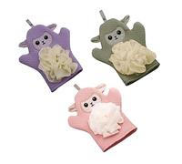 Homoyoyo 3Pcs Cartoon Bathing Gloves for Soft Durable Body Scrubber Towels Comfortable Exfoliating Shower Gloves Rubber Matcha Green and Secret Purple Fun Bath Experience