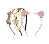 Homoyoyo 3Pcs Cartoon Cat Ear Headband Set with Glitter Star Bow Lightweight Sequin Hairbands for Comfortable and Stylish Hair Accessories for Party and Daily Wear