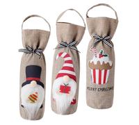 Homoyoyo 3pcs Christmas Linen Wine Bottle Covers Festive Red Wine Storage Bags Portable Bags with Classic Holiday Design for Party Decoration and Gift
