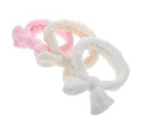 Homoyoyo 3pcs Coral Fleece Bowknot Hairbands for Women and Fluffy Elastic Makeup Headbands for Face Washing Spa Cosmetic Use Soft Hair Accessories in White Pink