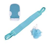 Homoyoyo 3pcs Exfoliating Shower Gloves Kit Long Back Towel Bath Scrubber for Deep Cleansing for Muscle Relaxation Stress Relief Durable Comfortable Design Flower Blue Color