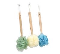 Homoyoyo 3pcs Firm Handle Bath Balls Long Wooden Shower Balls for Body Scrubbing Exfoliating and Stress Relief Random Color