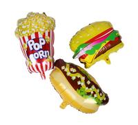 Homoyoyo 3pcs Food Themed Balloons Realistic Popcorn Burger Hot Dog Party Decorations for Bbq Cinema Movie Night Birthday Celebrations Reusable Easy to Inflate Balloons for Parties