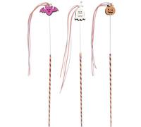 Homoyoyo 3Pcs Halloween Cat Teaser Stick Interactive Teasing for Cats and Kittens with Pumpkin Ghost Bat Tassels and Bells for Fun Exercise and Mood Relief