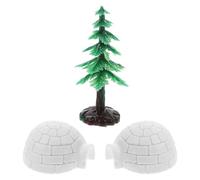 Homoyoyo 3pcs Mini Ice House Model Set Artificial Xmas Trees, Decorative Snowy Village Ornaments for Christmas Tabletop and Desktop Display