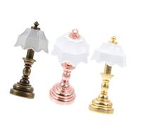Homoyoyo 3pcs Miniature Table Lamp Dollhouse Decor Set with White Shades and Rose Gold, Delicate Mini Bedside Light Accessories for Doll Furniture and Room Scenes