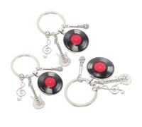 Homoyoyo 3pcs Music-themed Keychains Set Vinyl Record, Guitar and Microphone Metal Charms Retro Music Note Pendant for Backpacks, Concerts and Music Festival Accessories