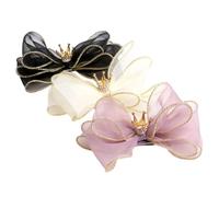 Homoyoyo 3pcs Organza Fabric Bow and Crown Hairpins for Boys and Girls Non-slip Hair Clips Black Light Yellow and Purple Hair Accessories for Parties Birthdays and Daily Wear