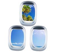 Homoyoyo 3pcs Removable Airplane Porthole Wall Decals PVC Fake Window Stickers for Bedroom Living Room Decor Wear Resistant Scenic Wall Stickers