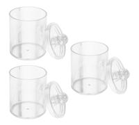Homoyoyo 3pcs round Ps Cotton Swab Storage Box with Attached Lids, Household Storage Container for Small Accessories and Jewellery, Space-saving Travel Use