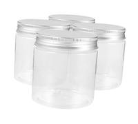 Homoyoyo 4 Pcs Clear Wide Mouth Craft Jars with Silver Aluminum Caps Leakproof Refillable Food Storage Containers for Dry Goods Honey Jam and Loose Tea Canisters Lightweight Portable Design