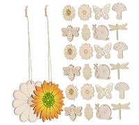 Homoyoyo 40pcs Unfinished Wooden Cutouts with Jute Ropes DIY Wooden Crafts for Painting Includes Flowers Bees Snails More Versatile Hanging Decorations for Home Garden Decor