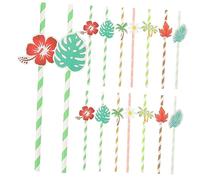 Homoyoyo 42Pcs Biodegradable Paper Drinking Straws with Hawaiian Palm Tree Decorations Long Reusable Cocktail Straws for Summer Parties Picnics Outdoor Events Compatible with Various Cups