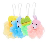 Homoyoyo 4pcs Bath Shower Loofah Balls Cartoon Animal Body Wash Sponge Soft Exfoliating Bath Balls for Cute Duck Frog Rabbit Bear Design for Fun Bathtime Cleaning