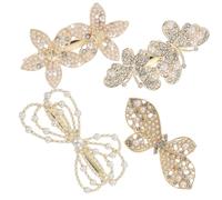 Homoyoyo 4pcs Butterfly and Flower Hair Barrettes for Women Shiny Pearl Hairpins Hair Accessories Elegant Metal Clips for Weddings Birthdays Photos