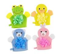 Homoyoyo 4pcs Cartoon Bath Gloves Exfoliating Shower Mitts Lightweight with Hanging Loop Fun Animal Designs for Boys and Bath
