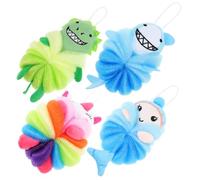 Homoyoyo 4pcs Cartoon Bath Sponge Soft Skin-Friendly Exfoliating Body Scrubbers for Boys and Gentle Cleansing Bathroom Accessories with Cute Unicorn Shark Dinosaur Mermaid Designs