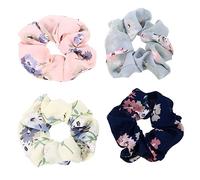 Homoyoyo 4pcs Chic Floral Hair Ropes Hair Ties Elastic Ponytail Holder Accessories for Women Braids Bun Styling