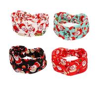 Homoyoyo 4pcs Christmas Headbands for Women Elastic Santa Reindeer Bell Print Hair Bands Breathable Fitness Hair Hoops for Holiday Style and Sweat Absorption