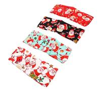 Homoyoyo 4pcs Christmas Knotted Headbands Elastic Fitness Hair Bands with Santa Bell Reindeer Print Comfortable Sports Head Wraps for Women Washing and Holiday Photoshoot Accessories