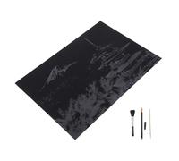 Homoyoyo 4pcs DIY Scratch Picture Set Mount Fuji Night View Scratching Drawing Paper with Bamboo Stick Gold-Plated Pen and Black Brush and Adults