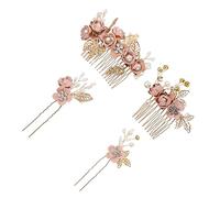 Homoyoyo 4Pcs Floral Headpiece Hair Combs and Hairpins Set Pink Bridal Accessories for Wedding Party Bridesmaids Charming Flower Hair Clips to Enhance Your Look