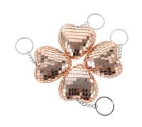 Homoyoyo 4pcs Heart Shaped Mini Disco Ball Keychains Reflective Mirror Pendant with Smooth Finish Favors and Festival Gifts Rose Gold Disco Charm for Keys and Bags