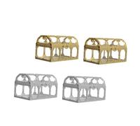 Homoyoyo 4pcs Hollow Treasure Box Shape Candy Storage Containers Portable Silver and Gold Candy Holders for Wedding Supplies and Party Decor (7.4×5.2×5cm)