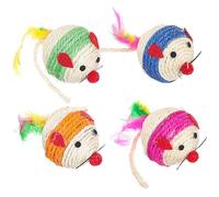 Homoyoyo 4pcs Interactive Sisal Cat Ball Set for Indoor Kitten Play and Pet Cat Exercise, Creative Cartoon Mouse Design Helps Change Biting Behavior Random Color