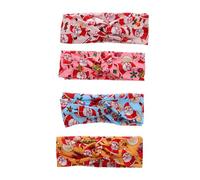 Homoyoyo 4pcs Knotted Christmas Headbands for Women Elastic Breathable Hair Bands with Santa Reindeer Print Comfortable Fitness Hairband for Yoga Running Daily Wear