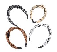 Homoyoyo 4pcs Leopard Print Cloth Headbands for Women Knotted Wide Hairbands Hair Accessories for Daily Wear and Parties in White Black Brown Light Yellow